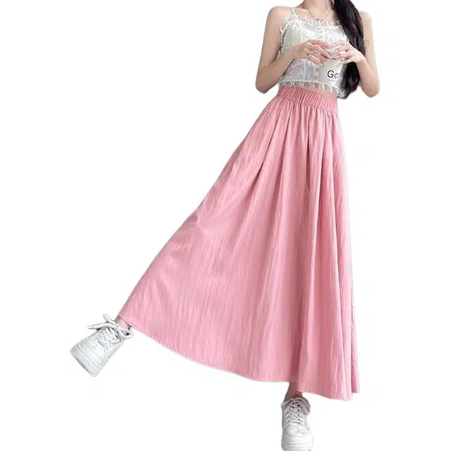 棉购 高腰通勤纯色半身裙休闲长裙 女款