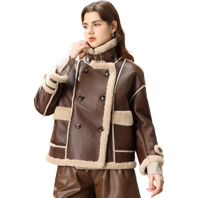 粉红玛琍 保暖舒适长袖夹克外套 女款 咖色