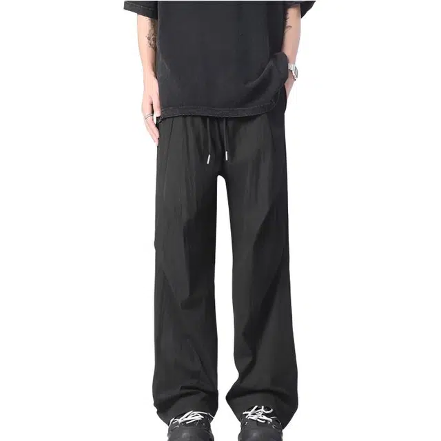 沐诚阳译 夏季薄款褶皱垂感速干裤男潮牌复古简约休闲宽松直筒运动阔腿长裤休闲裤 男款