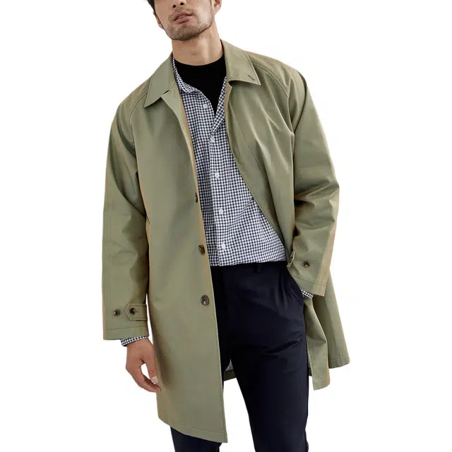 丹宁哲学 双色面料插肩袖宽松版型翻领风衣 男款