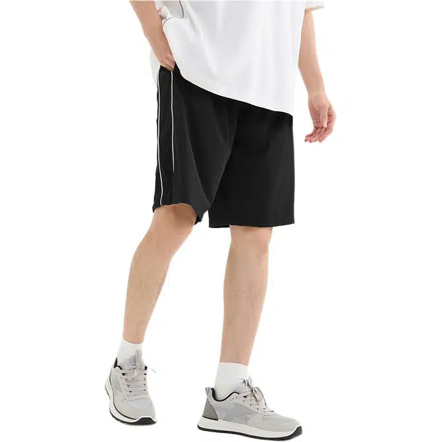 三福 运动风宽松橡筋腰直筒裤中腰五分休闲短裤 男款