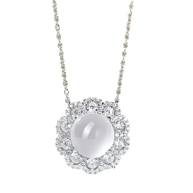 陌阡雪 新中式国潮温柔百搭 时尚精致 轻奢高级感气质 蕾丝边蛋面 #好运天然 玉髓 玉石项链 男女同款情侣款