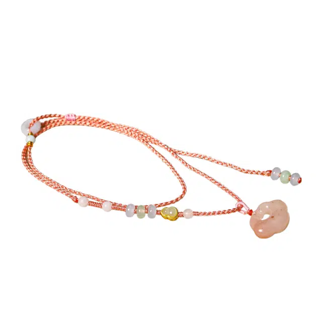 灵晔 顺丰包邮 新中式小众设计轻奢感时尚经典藕粉编织绳 平安如意 万事顺遂国潮长命 金丝玉 玉石项链 男女同款情侣款