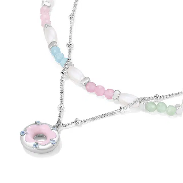 骊碧 双层设计师樱花彩色叠戴糖果彩色圈实用高档波漫有意义 仪式感 合金 项链 女款