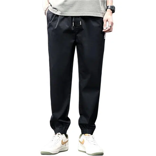 潮人榜 通勤日常宽松松紧腰抽绳长裤高品质洗水时尚潮流百搭束脚休闲裤 男款