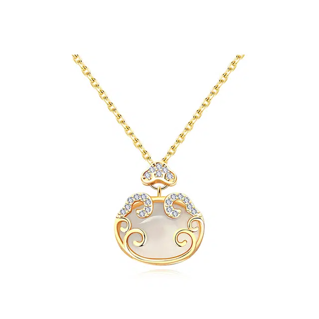 中国黄金 央创时尚 如意平安锁  新中式 古风小众设计 轻奢 玉髓 玉石项链 女款 礼盒