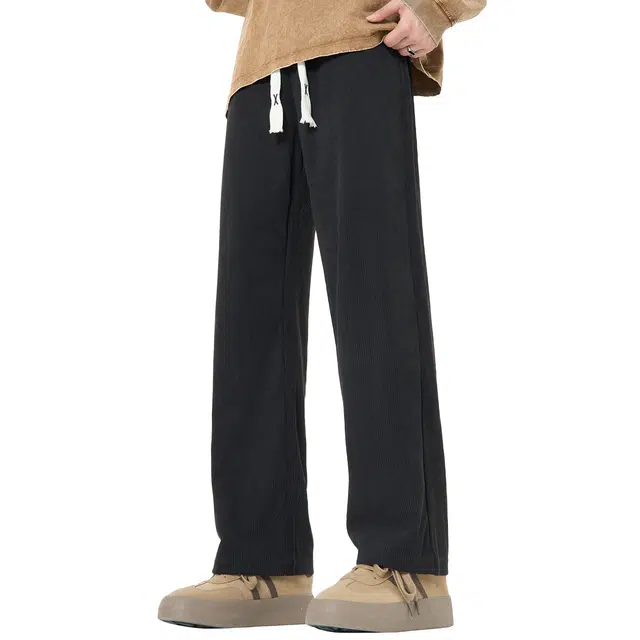 帕丁顿熊 基础款纯色宽松抽绳百搭垂感灯芯绒直筒休闲裤 男女同款