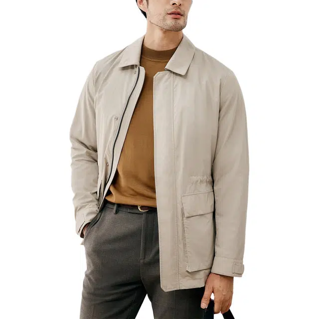 丹宁哲学 立体贴袋男士猎装款外套纯色翻领标准风衣 男款