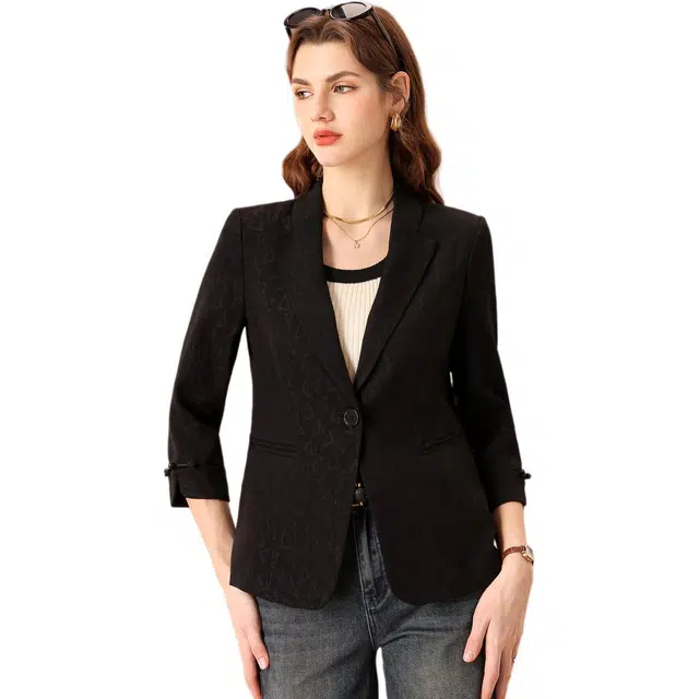 粉红玛琍 简约纯色一粒扣西装 女款 黑色