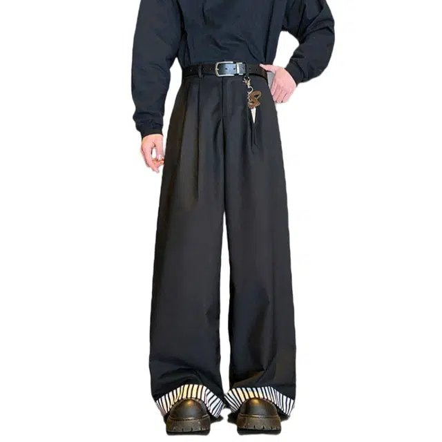 加荣 小众设计感拼接垂感西裤春秋季青少年户外出行百搭大码宽松阔腿高级感休闲直筒裤长裤 男女同款