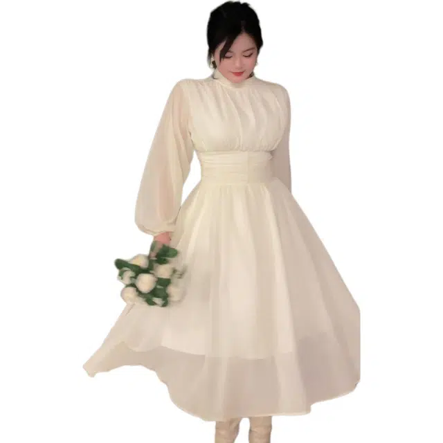 哒头下雨不愁 微胖气质通勤百搭时尚长袖连衣裙 女款