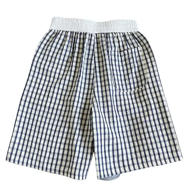 【dme】 夏季时尚百搭宽松大码薄款格子泡泡纱外穿直筒五分休闲短裤 男女同款