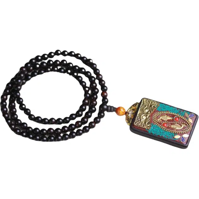 爵倾 民族风唐卡【年年有余】吊坠毛衣链#好运 黑檀 项链 男女同款情侣款