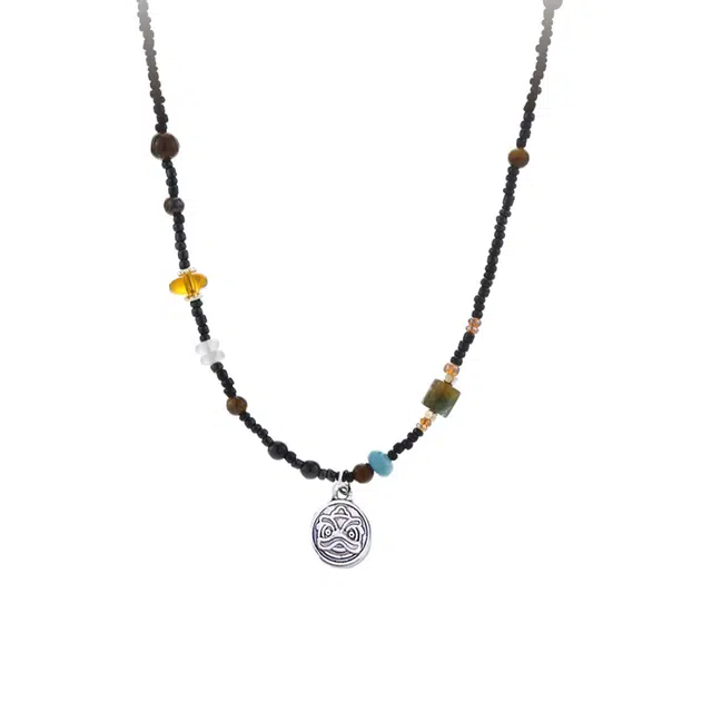 克兰茜 新中式小众高级感醒狮五彩石吊坠 精致轻奢复古民族风锁骨链 合金 项链 男女同款情侣款