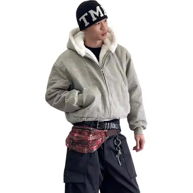 极限涡轮 座山雕小众设计大理石纹仿水貂绒加厚保暖舒适时尚休闲百搭棉服 男女同款 灰杏色