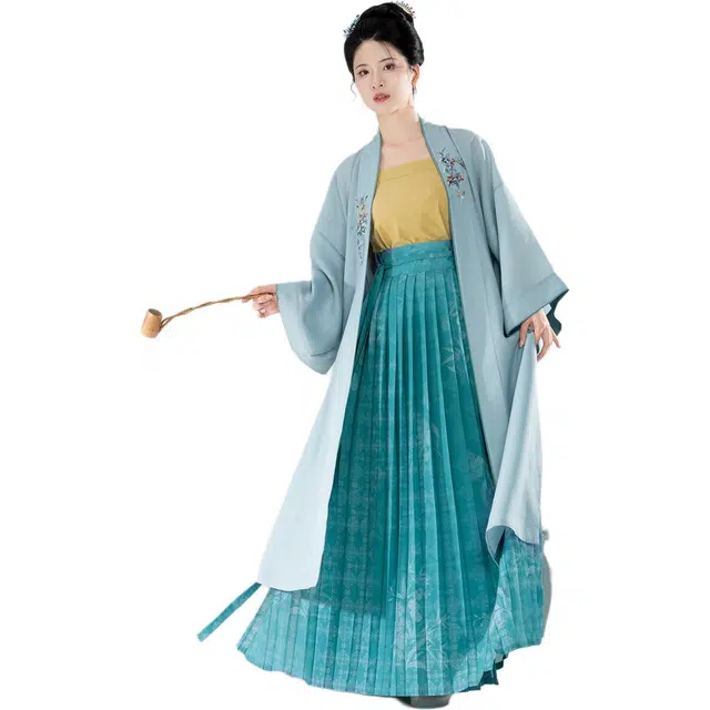 织造司 冰心壶日常宋制轻褙子宋抹吊带一片式半身百褶裙汉服 女款