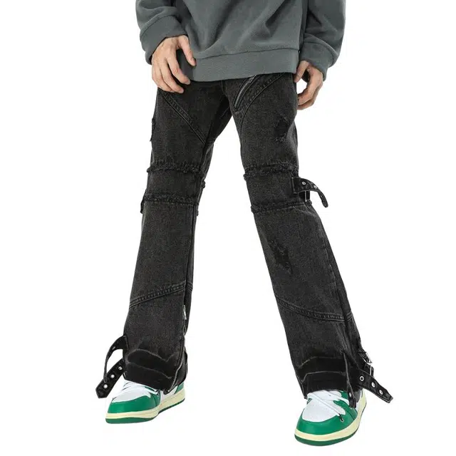 极限涡轮 美式高街水洗复古直筒牛仔裤 男女同款 黑色