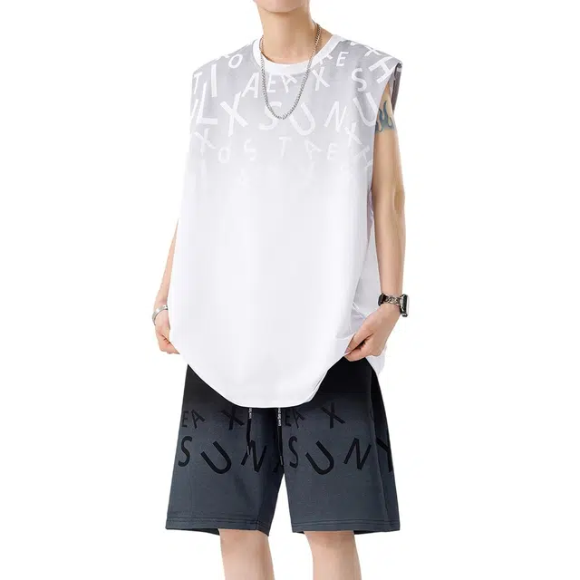 顶峰保罗 背心冰丝薄款凉感亲肤透气时尚无性别主义无袖短裤宽松高级感两件套篮球休闲运动套装 男女同款