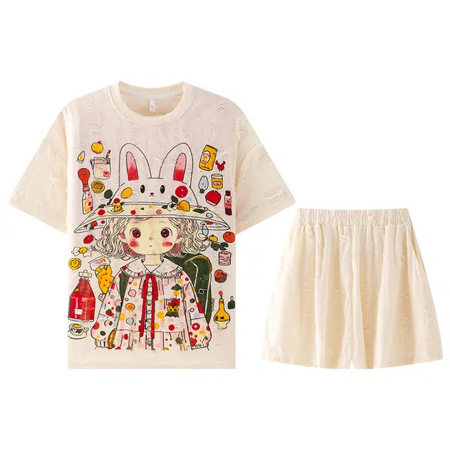 向薇 短袖女士大学生高级感夏季时尚卡通可外穿家居服睡衣套装 女款