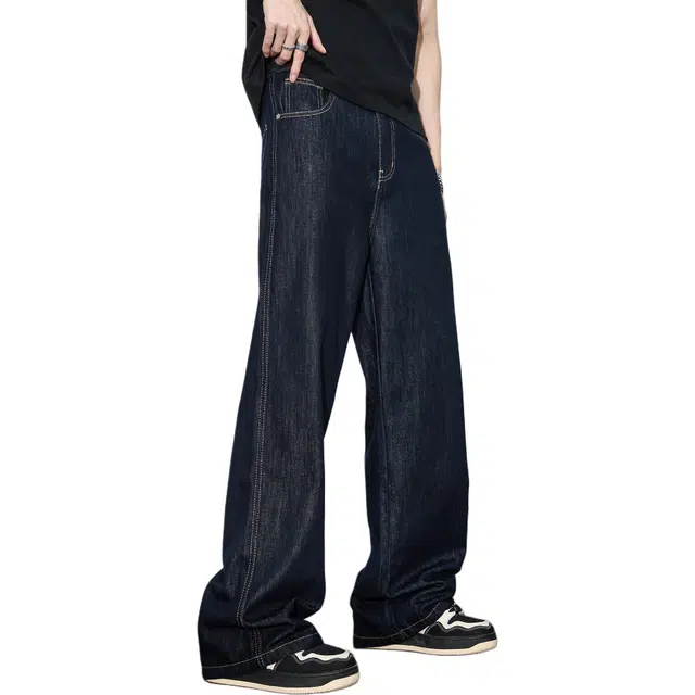 隐狼世家 潮流复古宽松垂感阔腿牛仔裤 男款