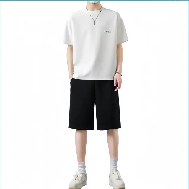 大白鲨 夏季纯色百搭短袖短裤青少年薄款休闲运动套装 男女同款