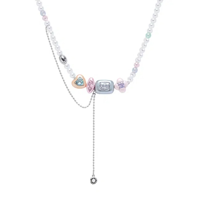 暖瞳 甜美可爱彩色糖果珍珠甜酷风轻奢高级感小众设计感气质时尚精致锁骨链颈链 合金+锆石+树脂 项链 女款