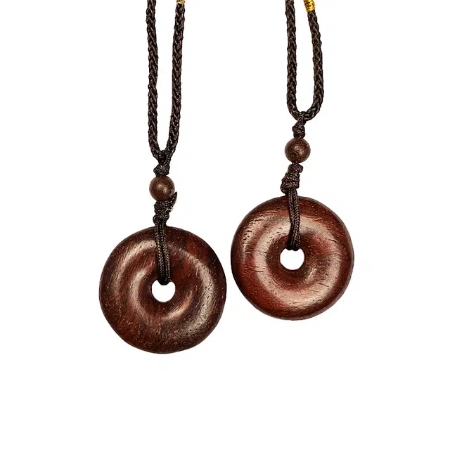 中藏 平安扣一对 国潮复古新中式文玩 木作 项链 男女同款情侣款 紫檀属