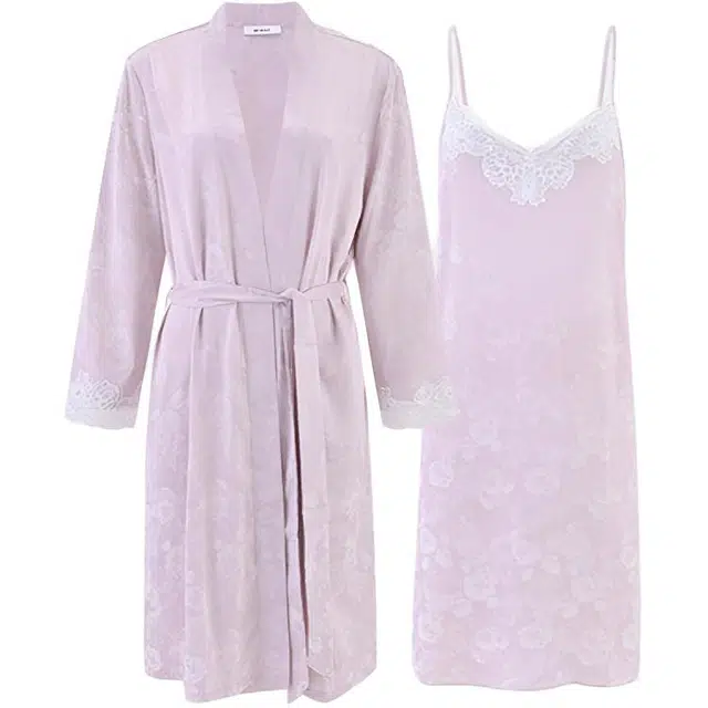 潞优野 轻奢缎面高级感睡裙睡袍两件套夏季薄款蕾丝性感丝滑舒适亲肤睡衣套装 女款