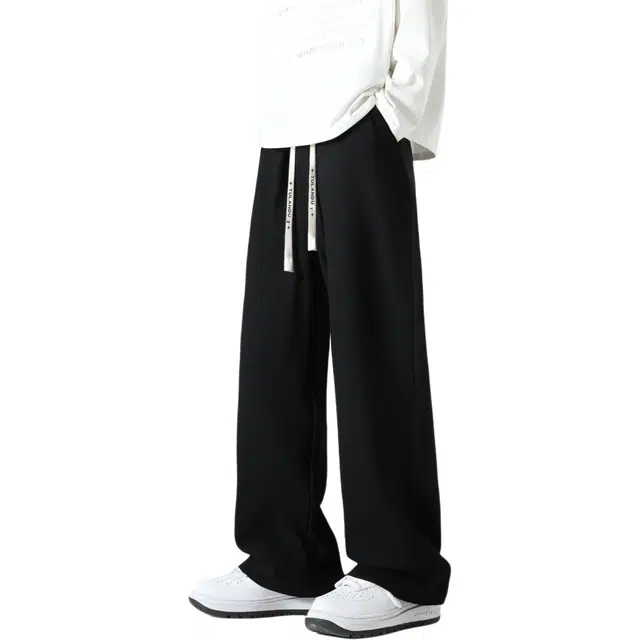 图兰朵 夏季美式复古基础款纯色简约宽松舒适直筒抽绳系带阔腿垂感高街学院风显高百搭运动无性别主义针织休闲裤 男女同款