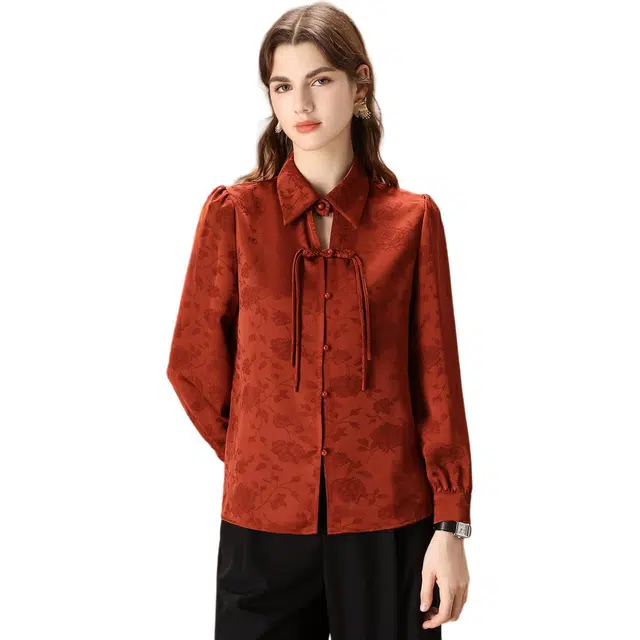 粉红玛琍 翻领宽松舒适长袖衬衫 女款 桔红