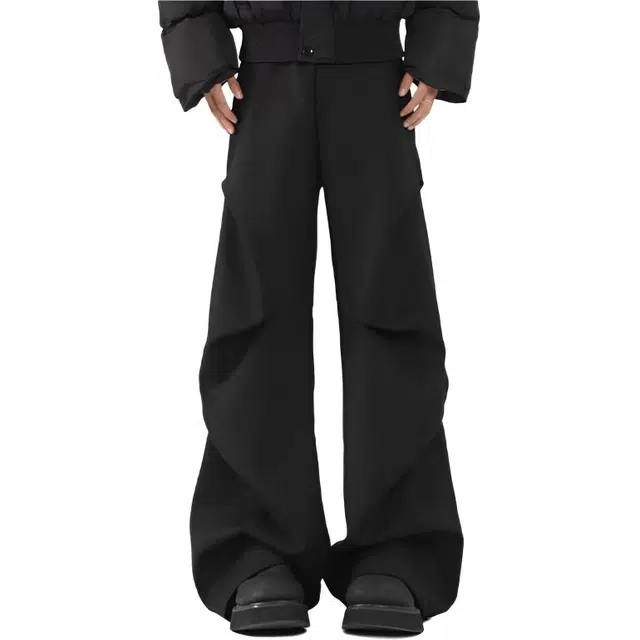 沐诚阳译 立体褶皱直筒裤子痞帅小众垂感阔腿休闲裤 男款