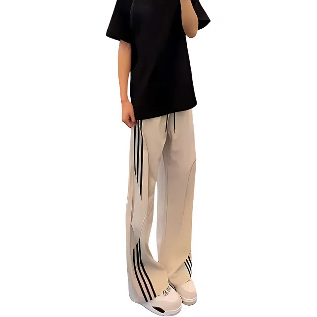 单爵 美式条纹夏季薄款冰丝速干垂感直筒透气凉凉裤休闲裤 男女同款