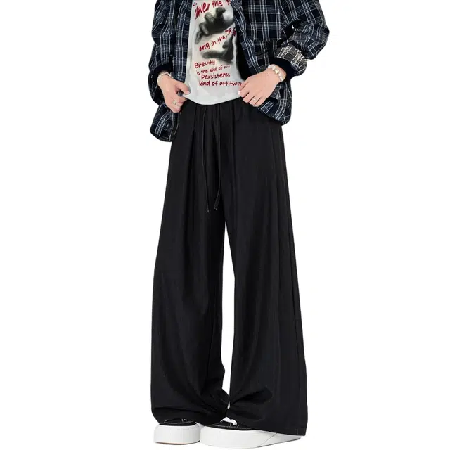 棉基因 美式高街纯色基础款复古运动宽松大码简约直筒垂感拖地中腰弹力系带日常通勤百搭休闲裤 男女同款