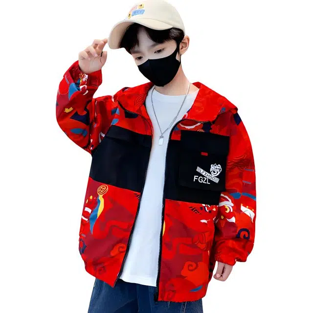 雅鹿夹克 舒适亲肤拼色 红色 中小童