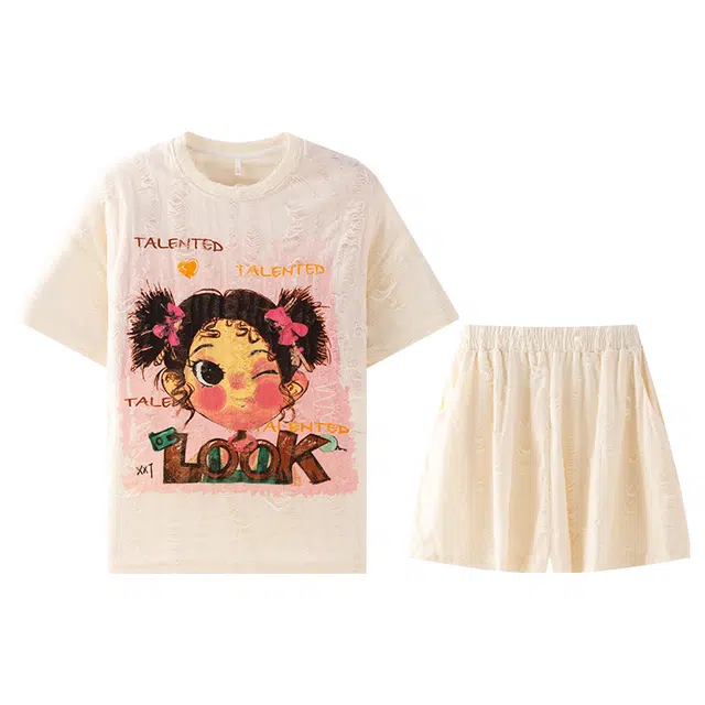 向薇 女夏季高级感卡通可爱短袖短裤薄款学生可外穿家居服睡衣套装 女款