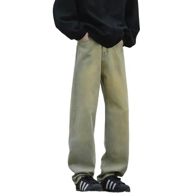 宝米卡 微喇复古裤子美式高街潮牌直筒拉链长裤牛仔裤 男女同款