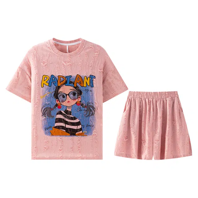向薇 夏季薄款可爱少女短袖短裤卡通夏天宽松可外穿家居服睡衣套装 女款