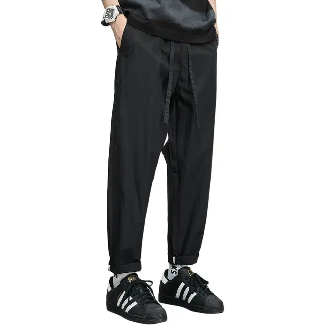 隐狼世家 纯棉夏季直筒纯色中腰长裤休闲裤 男款