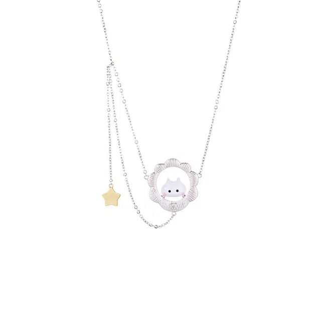 十二星座系列 花芽 躲猫猫狮子座百搭小众可爱甜美精致文艺风校园风小香风幸运精致锁骨链 合金 项链 女款
