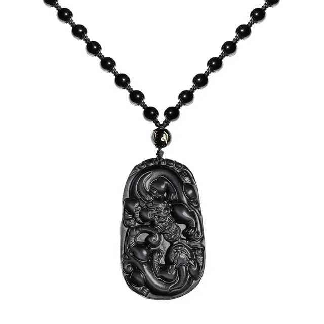 彗时 彩虹眼貔貅吊坠 新中式国潮男款霸气挂坠转运本命年招财纳福瑞 送礼盒物 黑曜石 玉石项链 男女同款情侣款