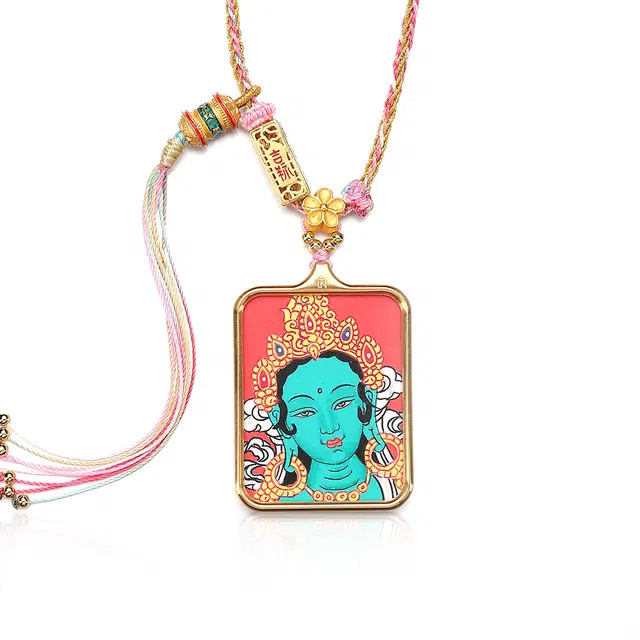 喃呢 藏式热贡手绘唐卡招财转运绿度母护法 新中式国风国潮旺福平安吉祥好运 钛钢 项链 男女同款情侣款