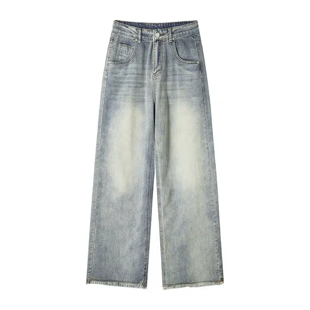 怪力萝莉 复古美式宽松毛边阔腿长裤牛仔裤 女款