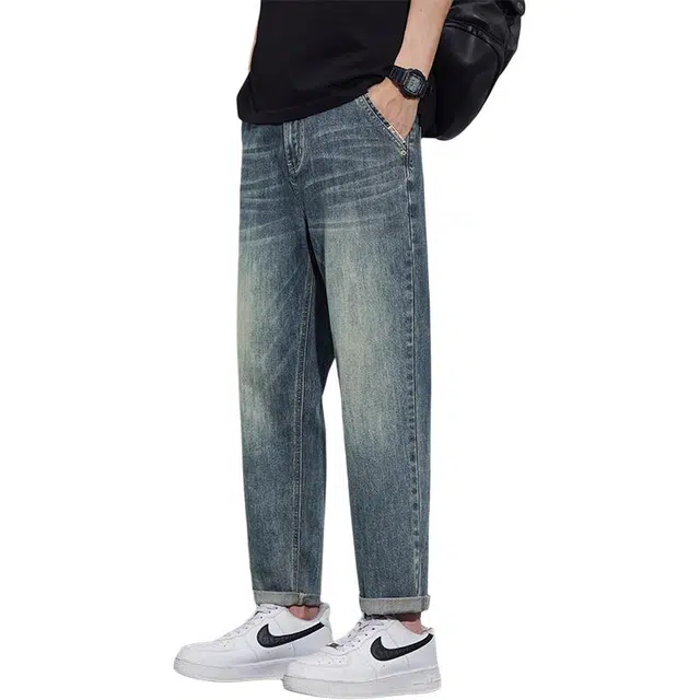 协协乐 天丝夏季薄款凉感透气九分锥形萝卜裤哈伦冰丝休闲长裤潮牌牛仔裤 男款