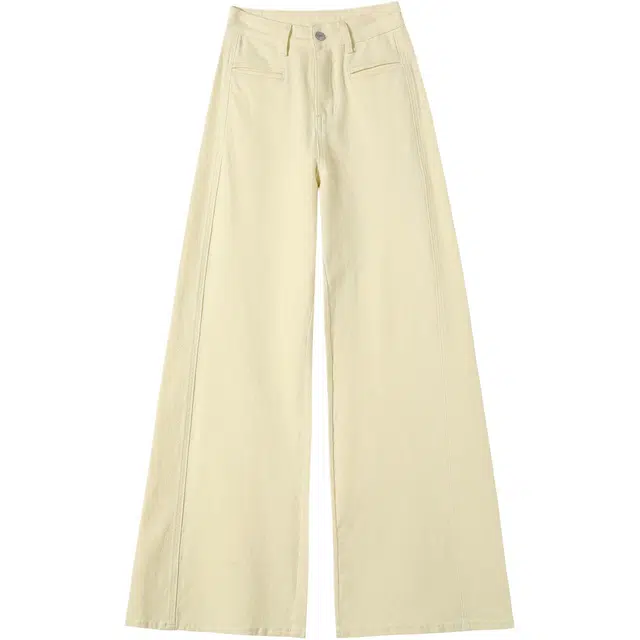 法文箱子 高腰小个子宽松拖地直筒纯色牛仔裤 女款