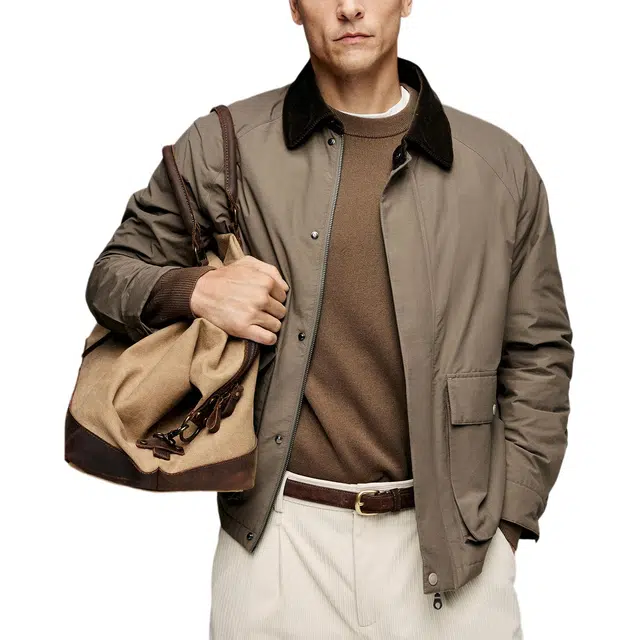 丹宁哲学 英伦复古绅士 宾霸铜氨里衬 拼灯芯绒翻领插肩袖棉服 男款