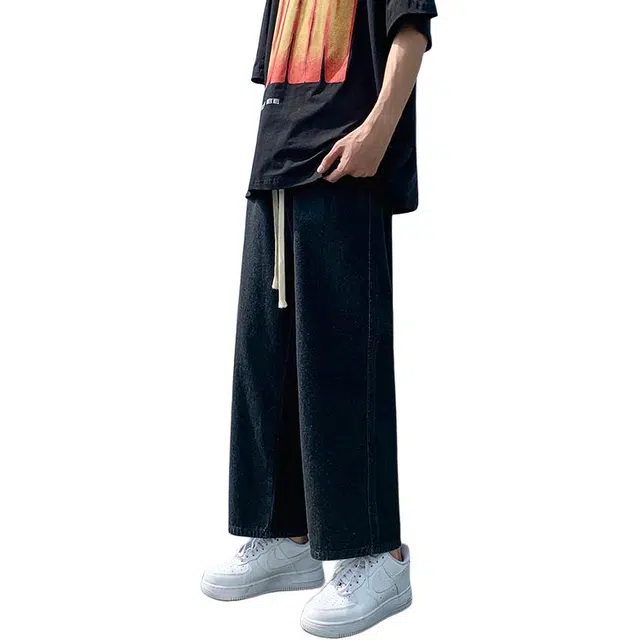 么宁 纯色宽松直筒九分裤简约百搭舒适透气潮流时尚个性痞帅牛仔裤 男女同款