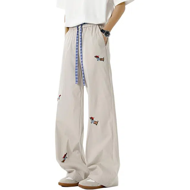 隐狼世家 潮流美式设计感百搭刺绣长裤休闲裤 男款