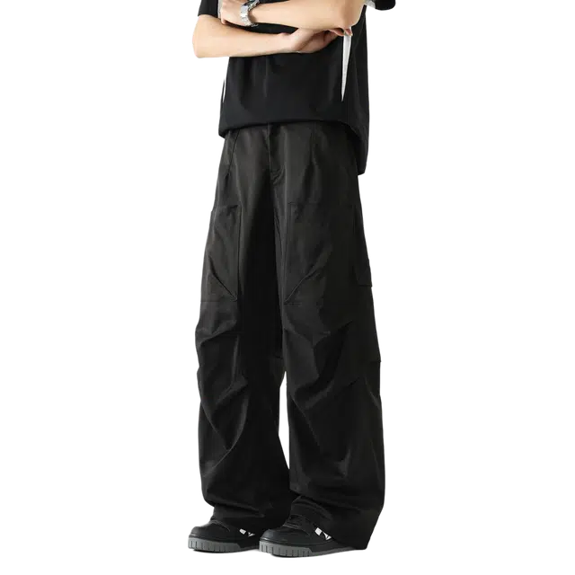 敦煌博物馆 美式复古街头多口袋宽松阔腿纯色机能结构弯刀工装裤 男女同款