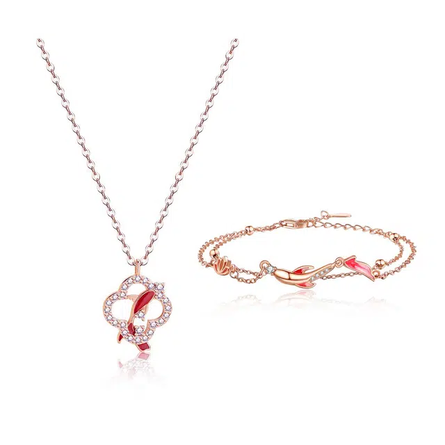 克兰茜 好运锦鲤系列 金榜题名学业顺利新中式国风幸运四叶草精致高级感锁骨链 日常百搭女友三秒心动恋爱送礼节日生日好运 铜 项链 女款