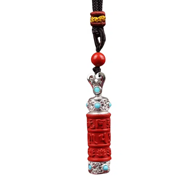 凯真 藏式民族风高级感轻奢雕刻六字箴言转运珠 朱砂 玉石项链 男女同款情侣款 礼盒